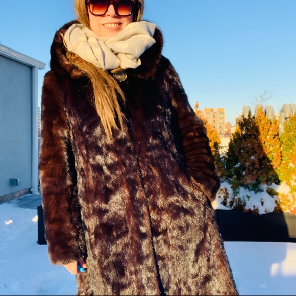 Genuine Mink Widen Bottom A-line Hooded Long Fur Coat EU 44 - Picture 13 of 16